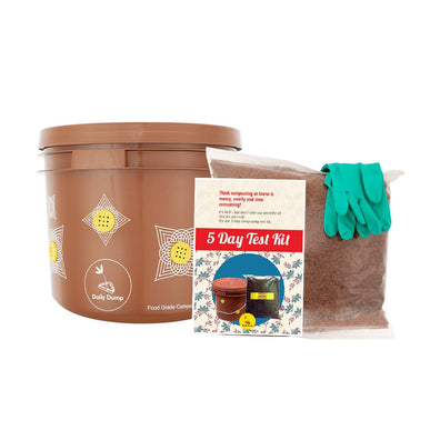 Composting test kit items displayed on white background
